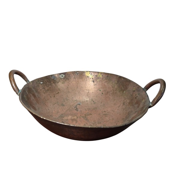 Antique Hand Hammered Copper Cauldron Pot Rustic Farmhouse Kitchen Decor - Picture 5 of 12